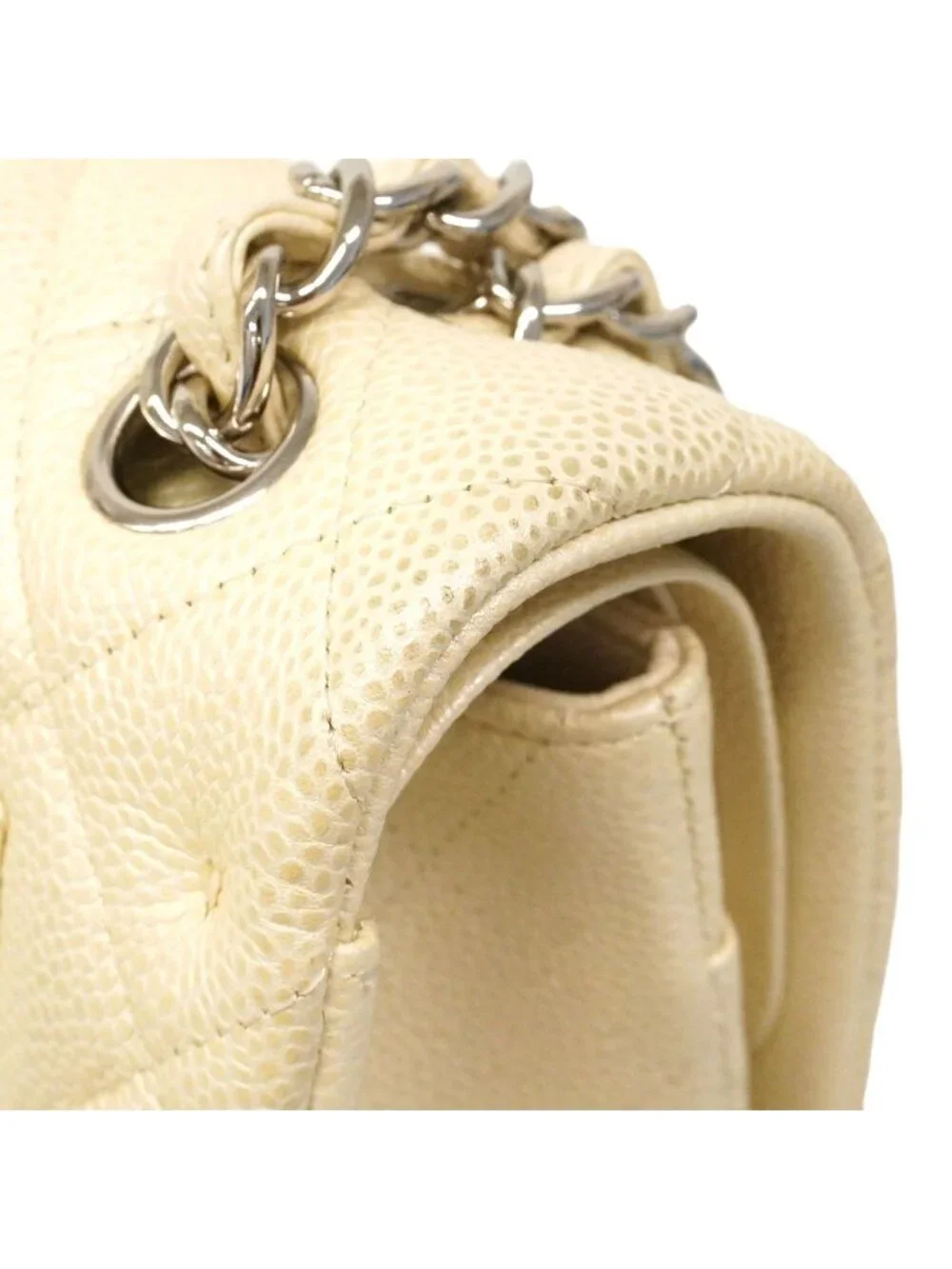Chanel Shoulder Bag Maxi Quilted Caviar Leather Ivory Silver